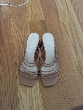 Nine West Nude Strappy Slide Heels